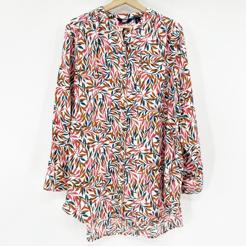 Lands End Linen A-Line Long Sleeve Tunic Top‎ Floral - Picture 2 of 7